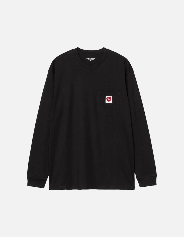 Long Sleeve Pocket Heart T-Shirt Black/Red
