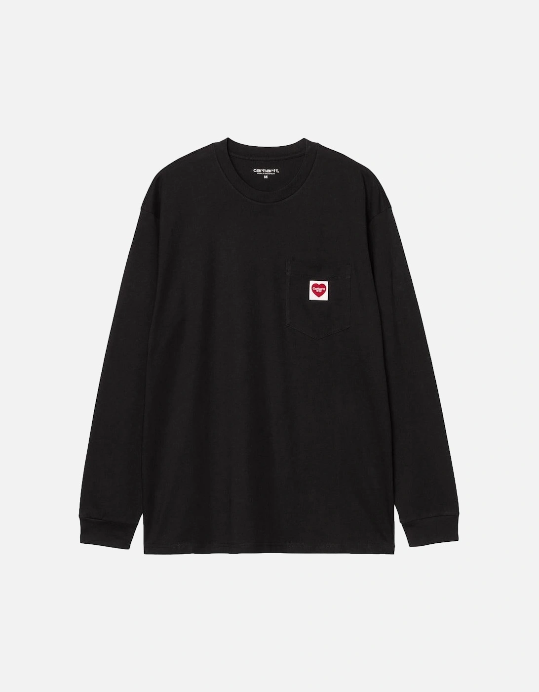 Long Sleeve Pocket Heart T-Shirt Black/Red, 4 of 3