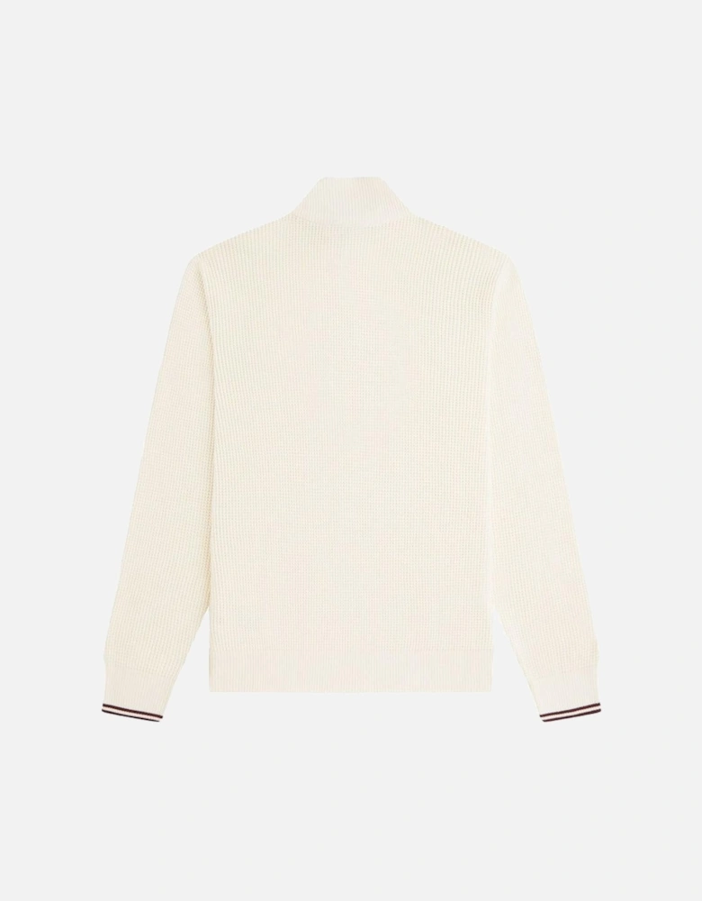 Waffle Stitch Half Zip Jumper Sweat Ecru