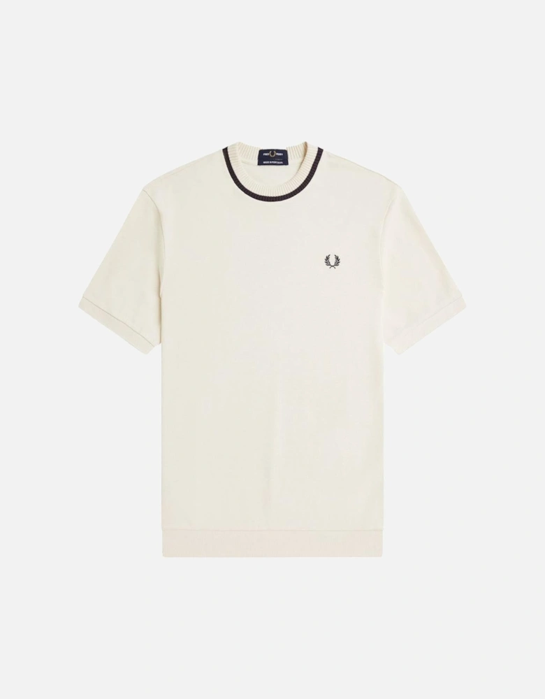 Crew Neck Pique T-Shirt Ecru