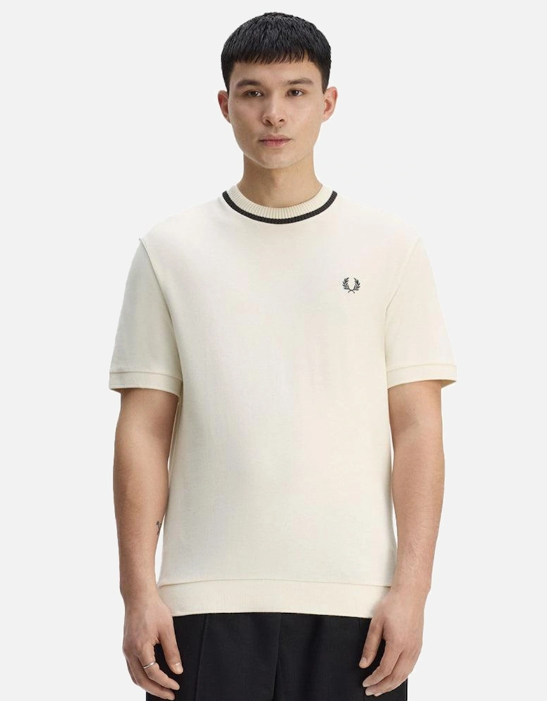 Crew Neck Pique T-Shirt Ecru