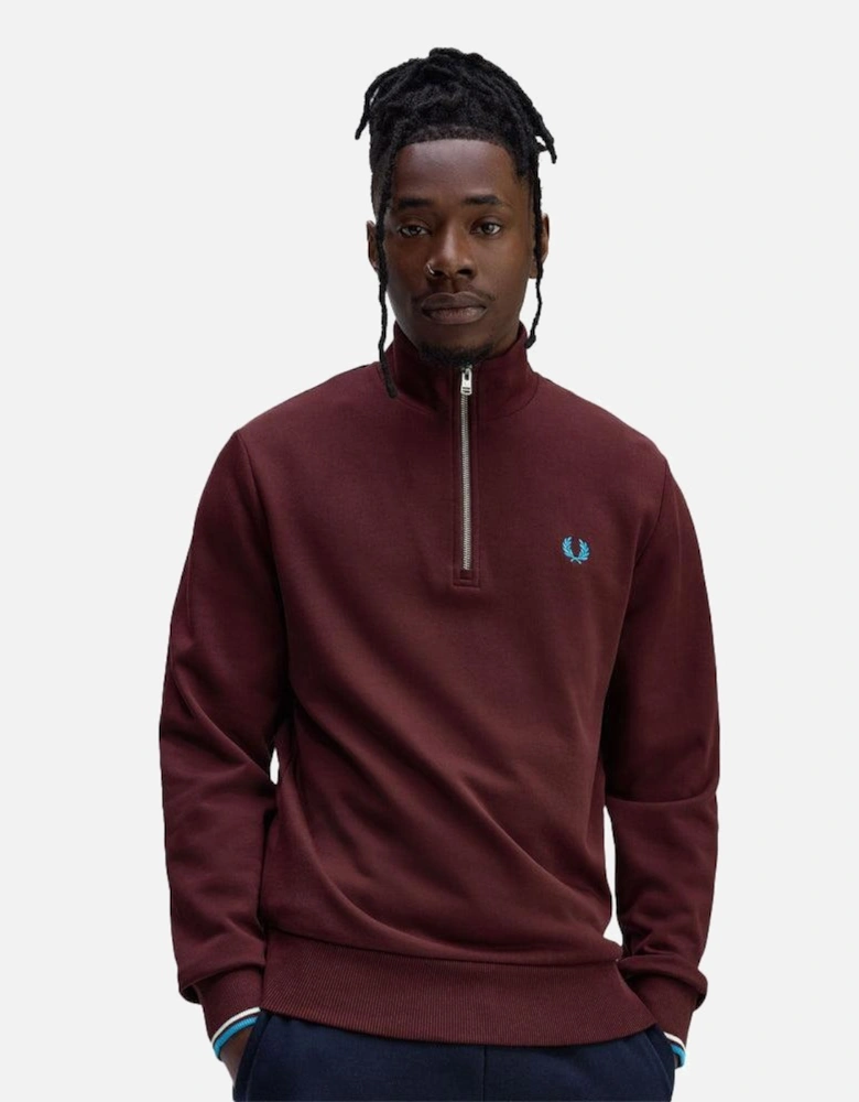Half Zip Sweatshirt Oxblood/Ecru/Court Blue