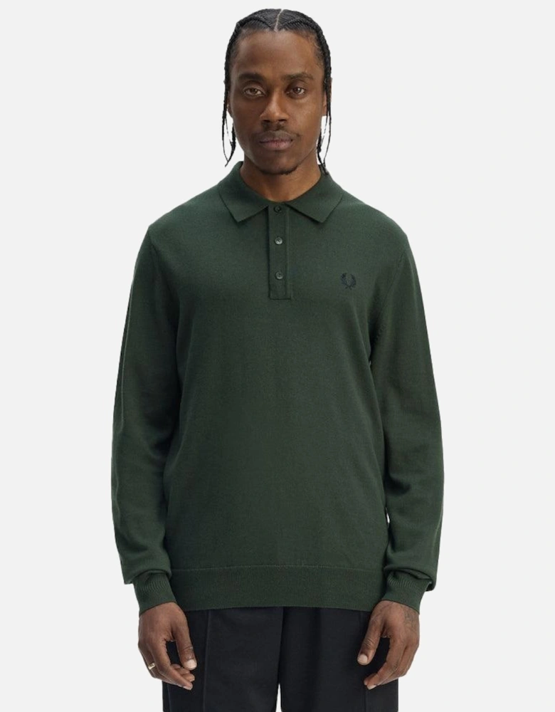 Classic Knitted Long Sleeve Polo Shirt Court Green