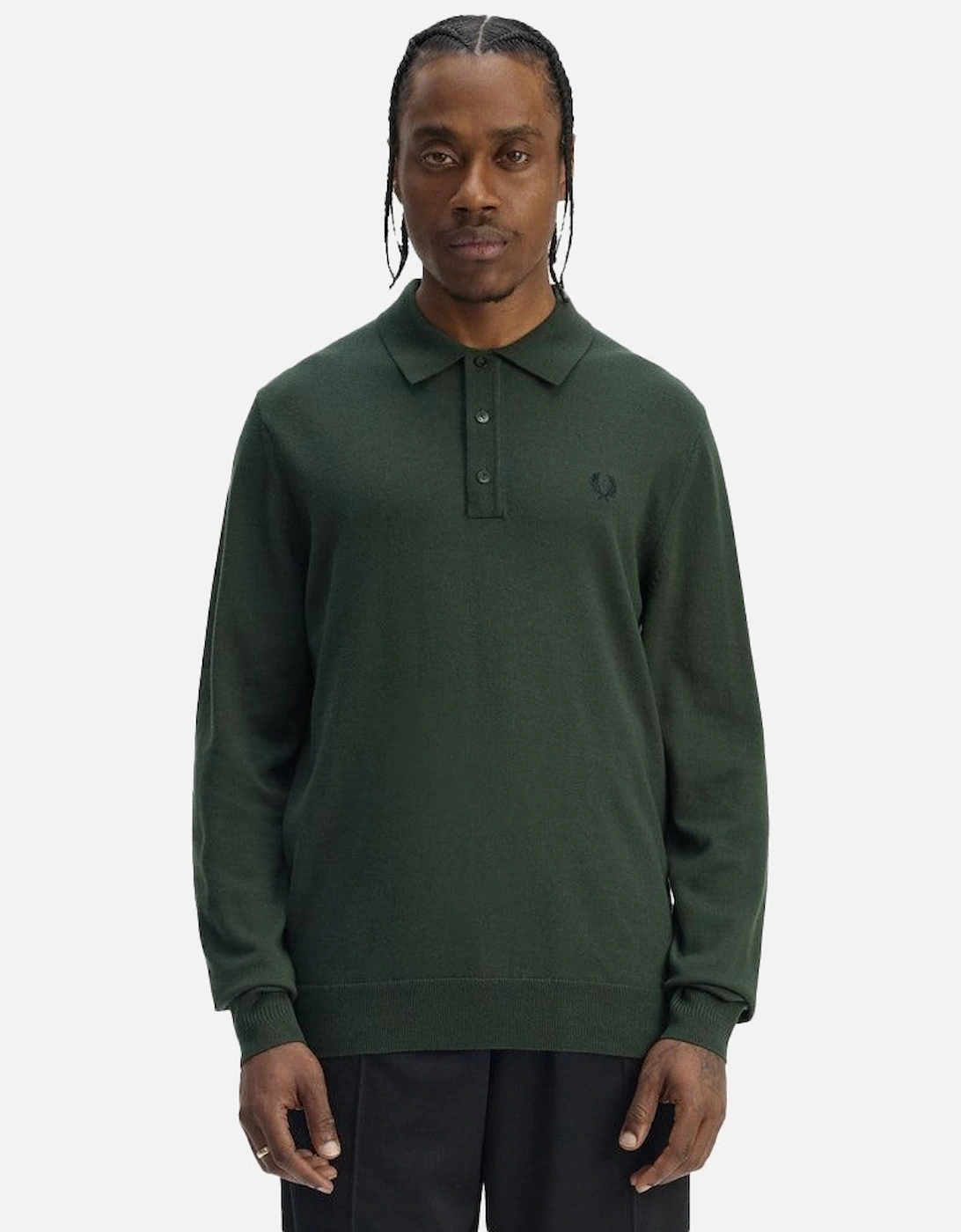 Classic Knitted Long Sleeve Polo Shirt Court Green