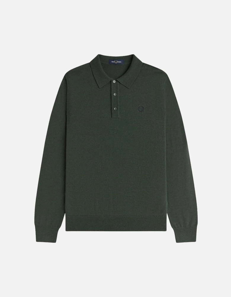 Classic Knitted Long Sleeve Polo Shirt Court Green