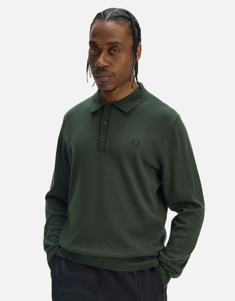Classic Knitted Long Sleeve Polo Shirt Court Green
