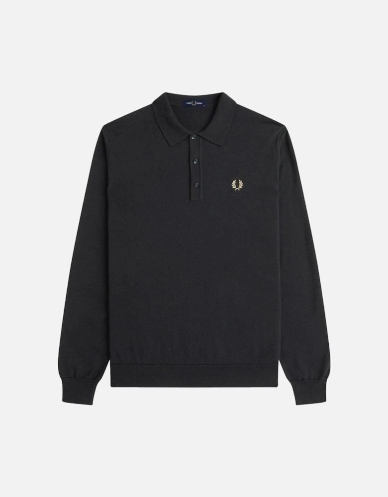 Classic Knitted Long Sleeve Polo Shirt Black