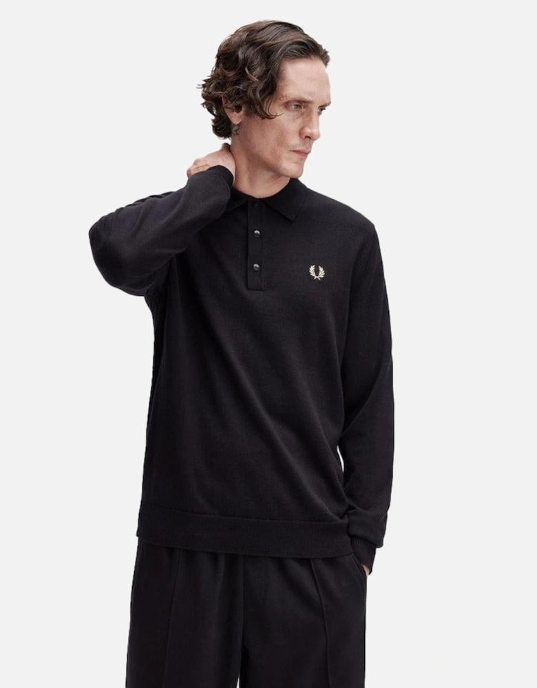 Classic Knitted Long Sleeve Polo Shirt Black