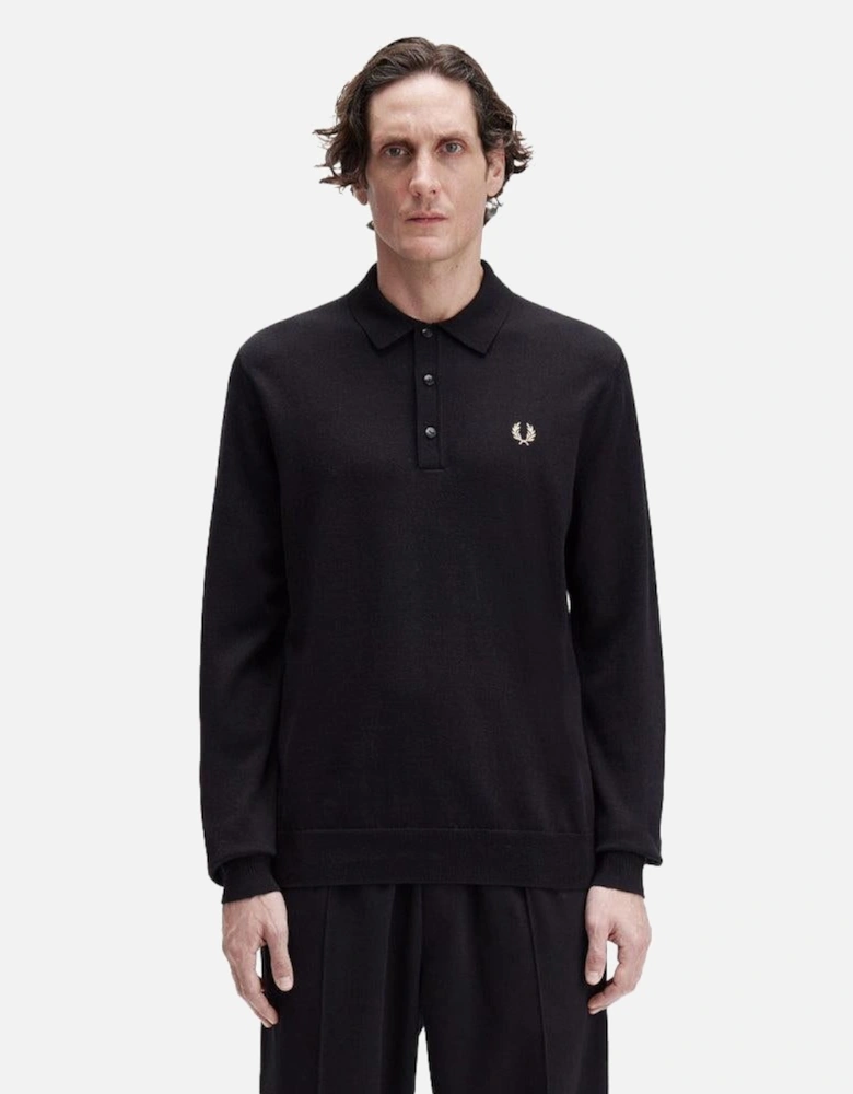 Classic Knitted Long Sleeve Polo Shirt Black