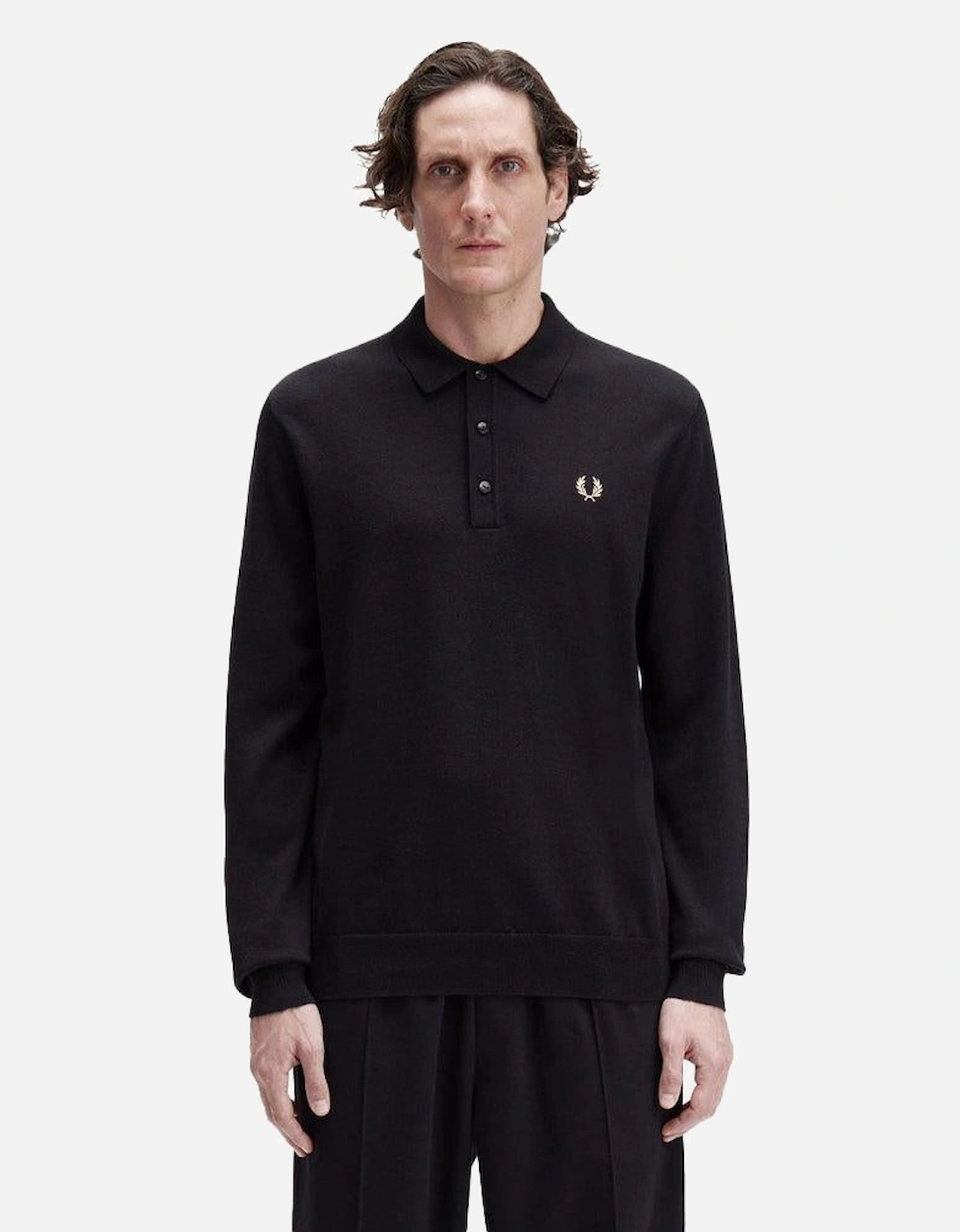 Classic Knitted Long Sleeve Polo Shirt Black