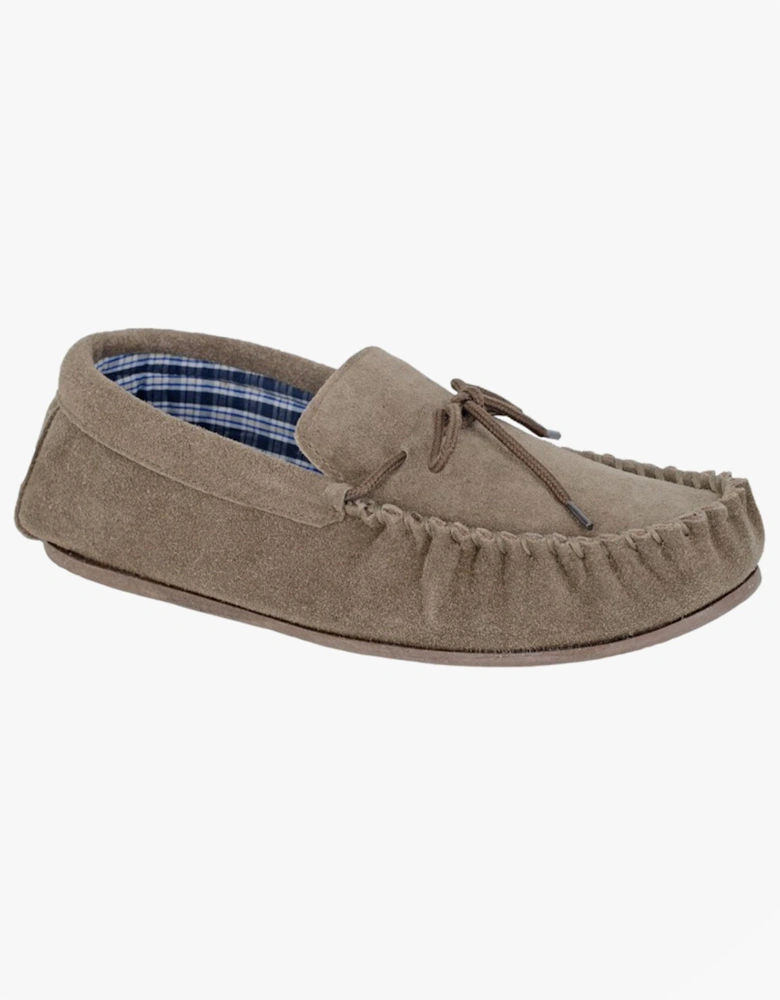 BRUCE Mens Moccasin Slippers Taupe