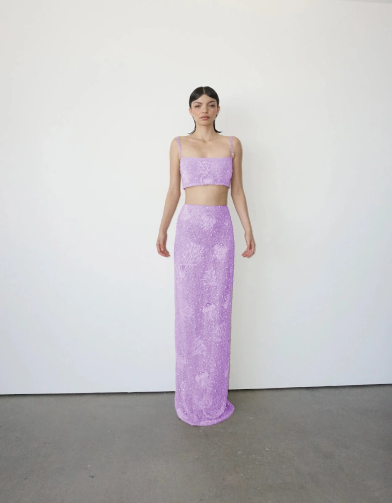 Hazel Beaded Lilac Powermesh Jellyfish Maxi Skirt - Multi Color
