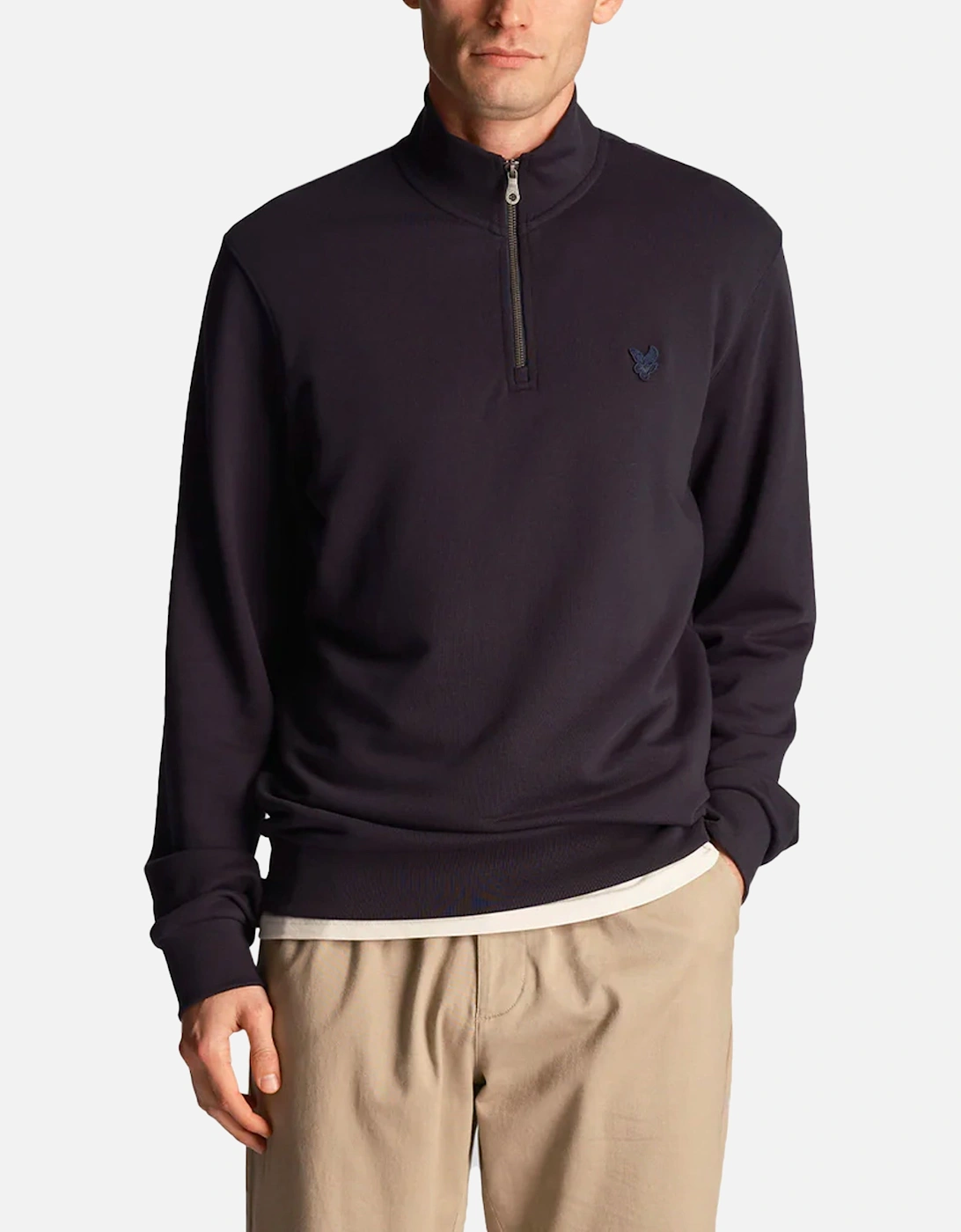 Lyle & Scott 1/4 Zip Tonal Eagle Sweatshirt Dark Navy, 4 of 3