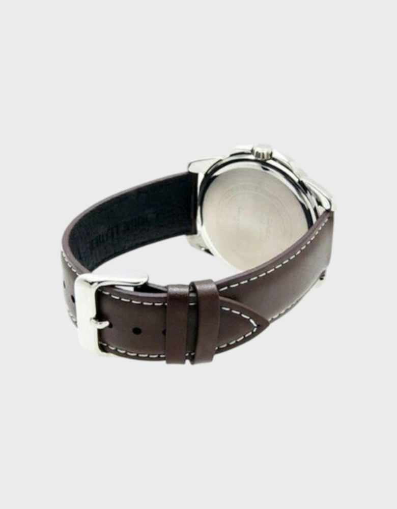 Analogue MTP White Dial Watch Brown