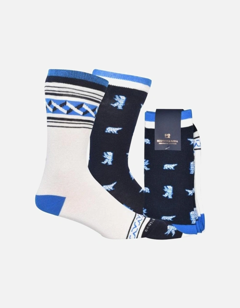 2-Pack Polar Bear and Fair Isle Socks, Navy/Cream