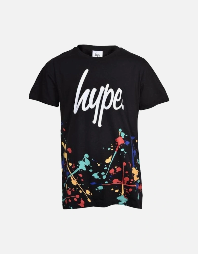 Boys Crew-Neck Paint Splatter T-Shirt, Black