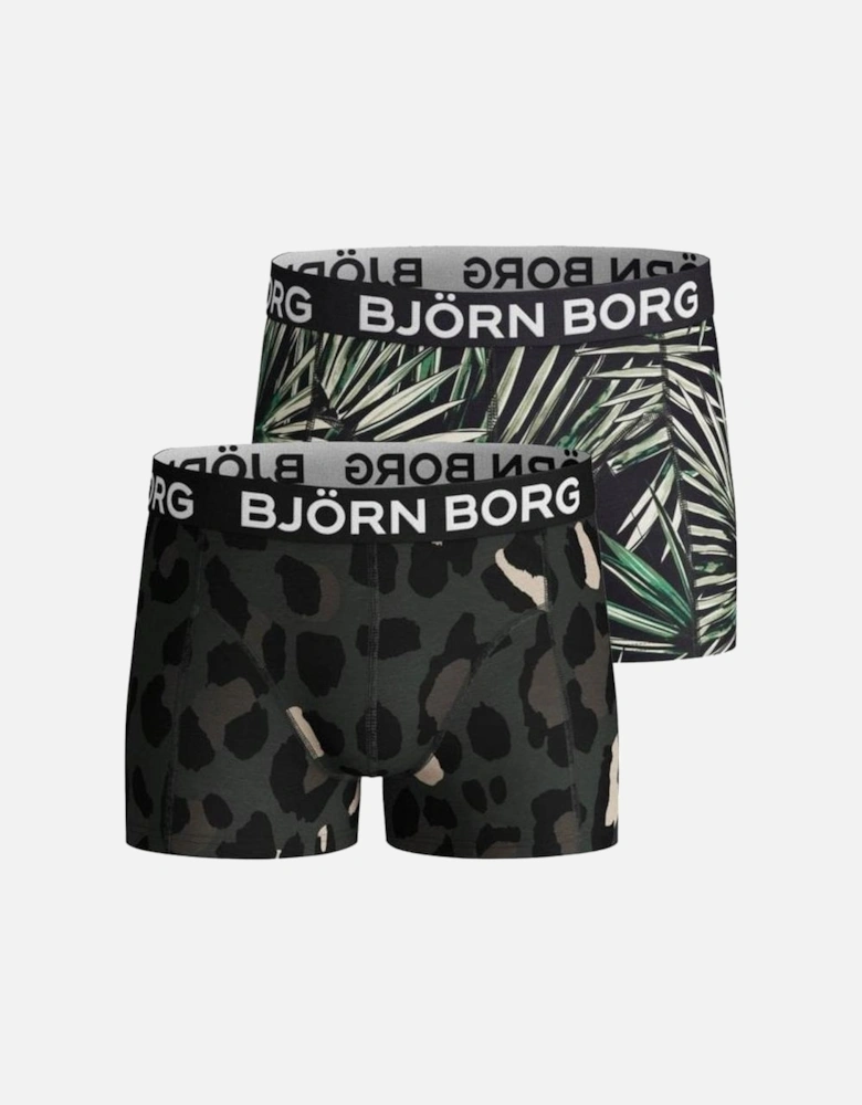 2-Pack Palms & Camo Print Boys Boxer Trunks, Khaki/Black