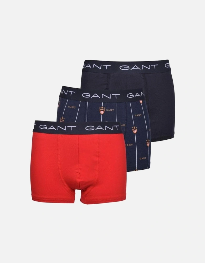 3-Pack Banner Shield Logo Boys Boxer Trunks, Navy/red