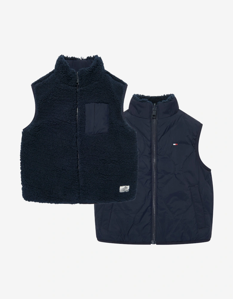 Kids Reversible Teddy Nylon Gilet in Navy