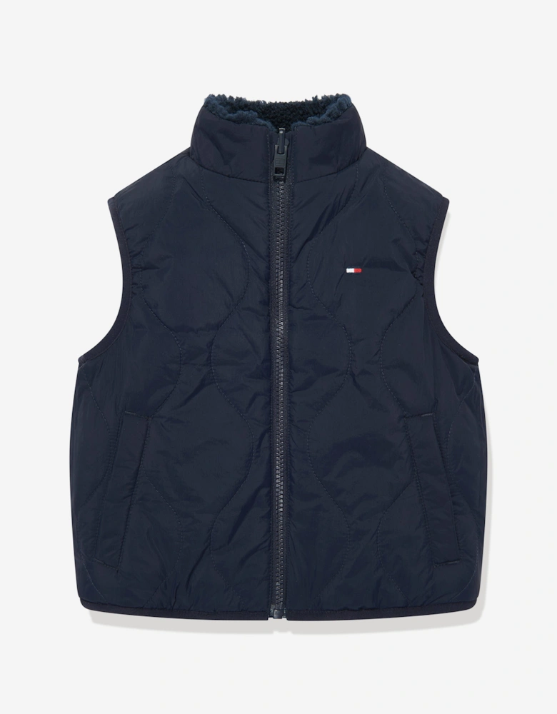 Kids Reversible Teddy Nylon Gilet in Navy