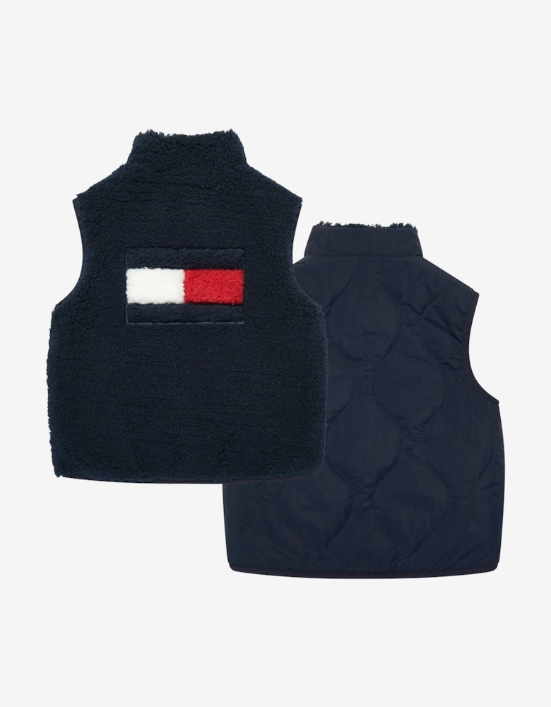 Kids Reversible Teddy Nylon Gilet in Navy