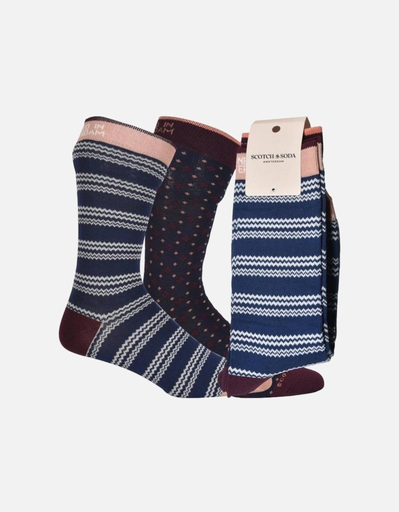 2-Pack Zag Stripe & Geo Dot Socks, Navy/Blue