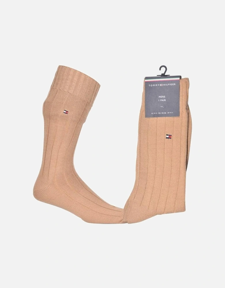 Merino Wool Ribbed Boot Socks, Sand
