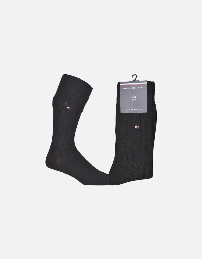 Merino Wool Ribbed Boot Socks, Black