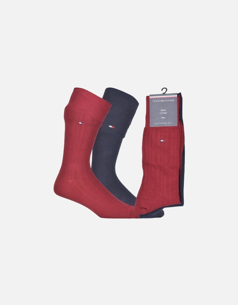 2-Pack Fancy Ribbed Socks, Navy/Rouge