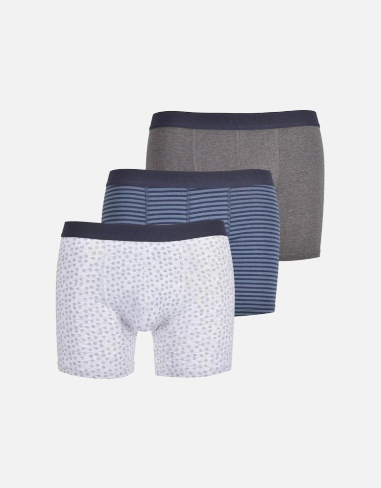3-Pack Stripe & Geometric Boxer Briefs, Blue/Grey