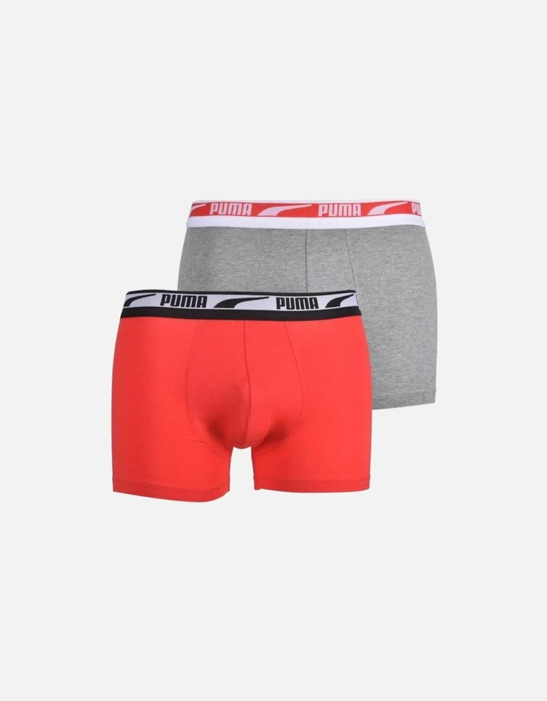 2-Pack Multi Logo Waistband Boxer Briefs, Grey/Red