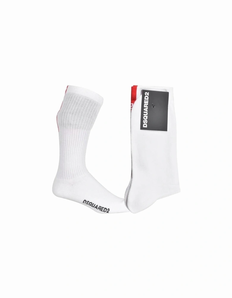 Vertical Logo Stripe Sports Socks, White/red