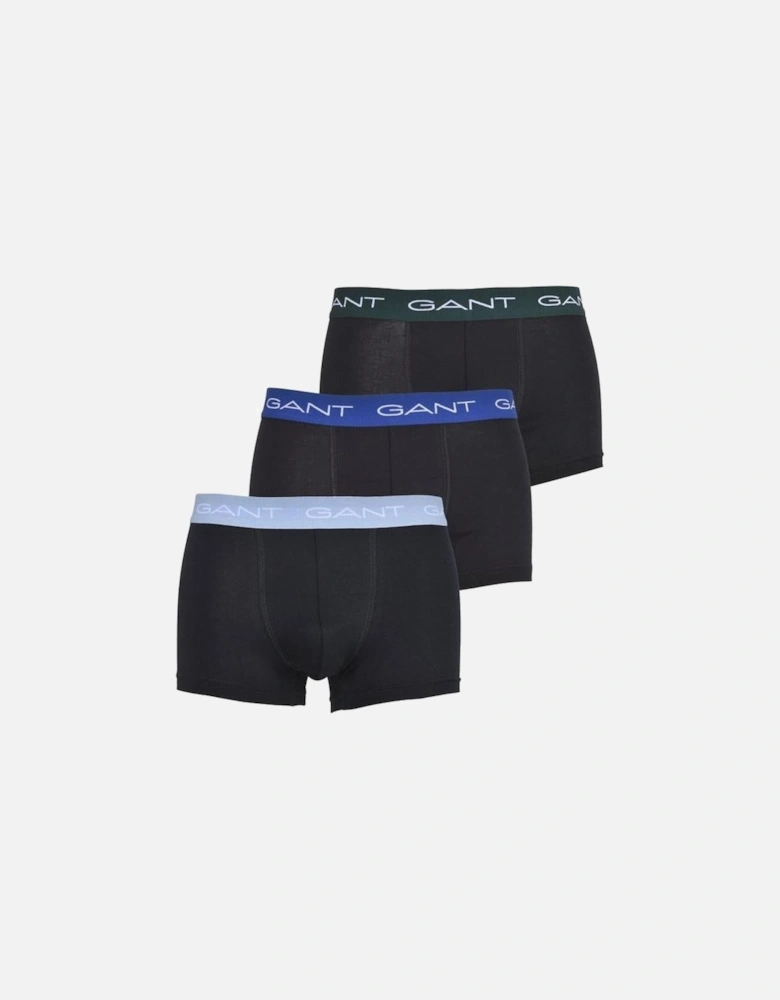 3-Pack Coloured Waistband Boxer Trunks, Black