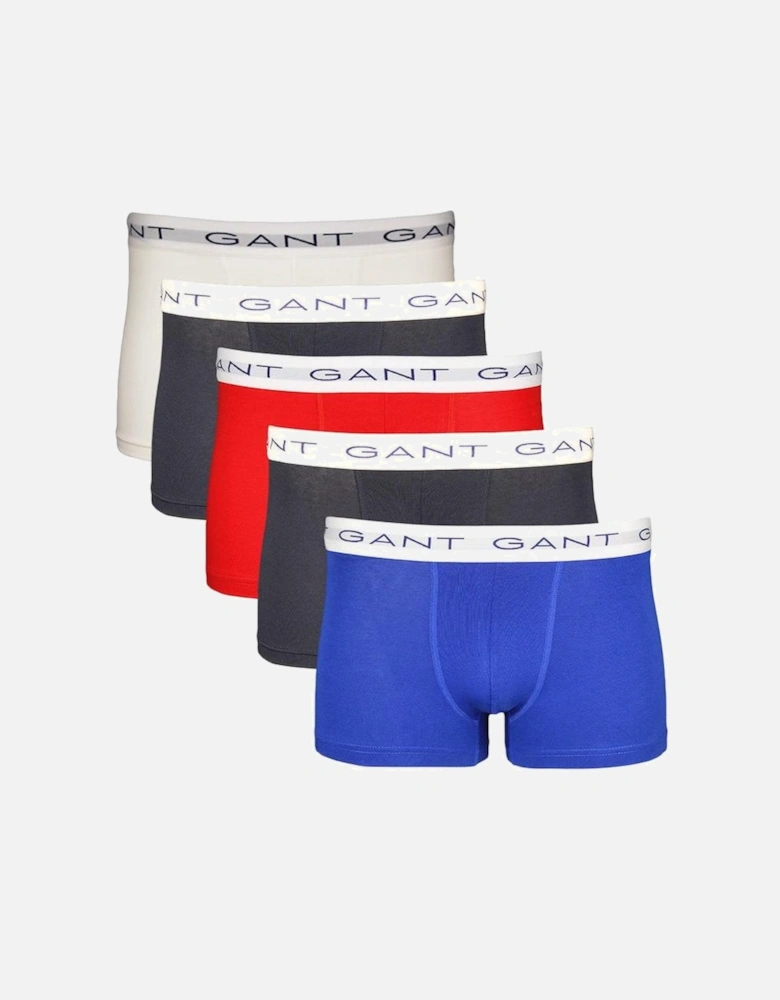 5-Pack Contrast Waistband Boxer Trunks, Navy/Blue/White/Red