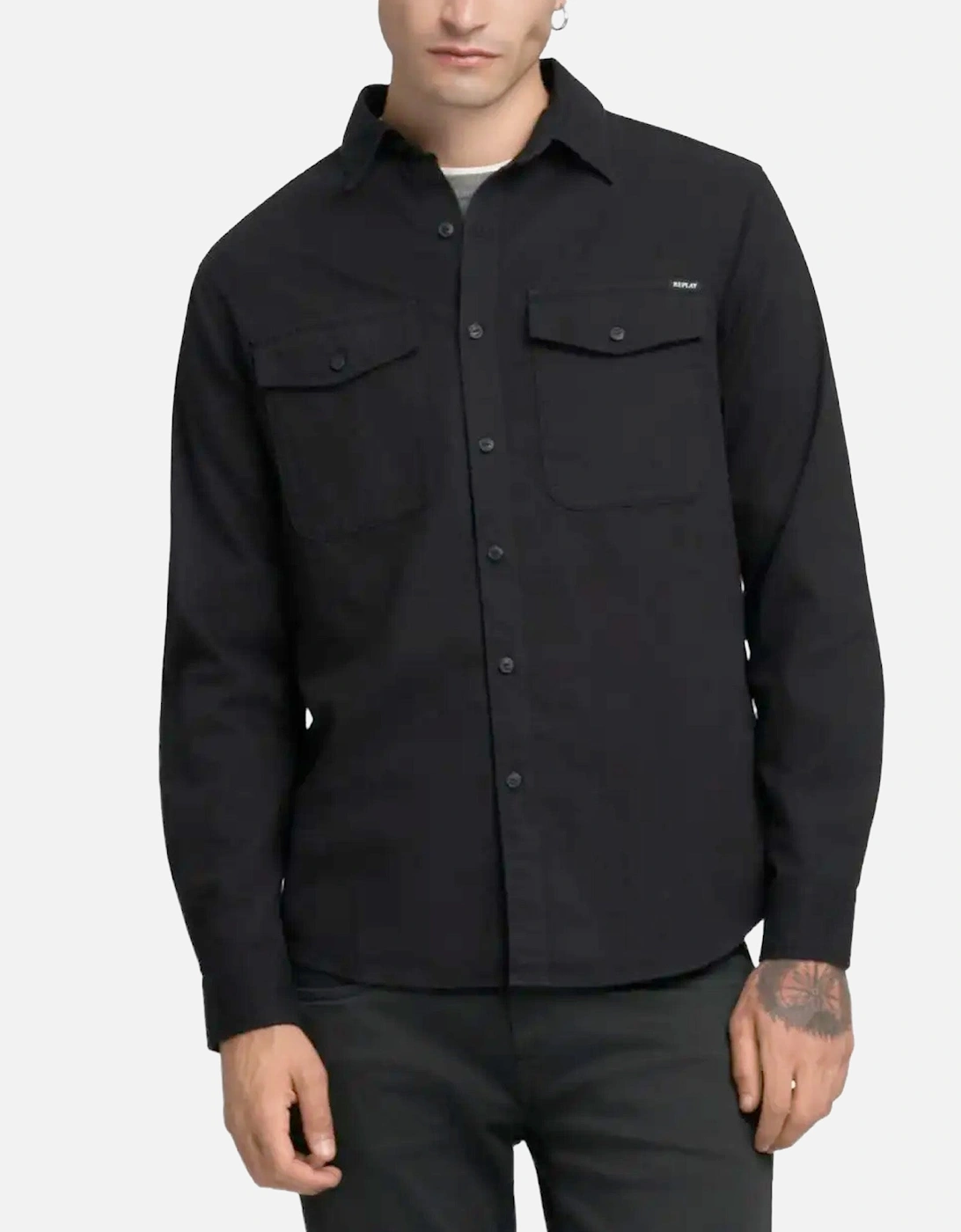 Men's Replay Classic Denim Shirt - Black - Size, 42/Regular