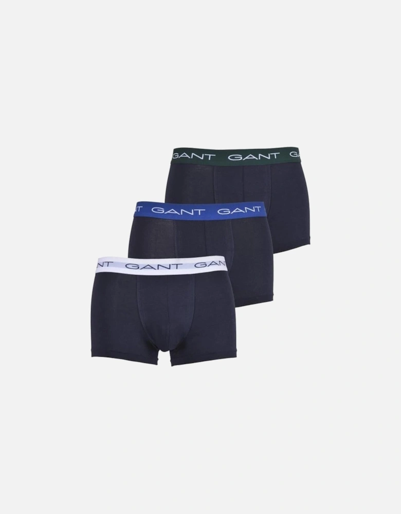 3-Pack Coloured Waistband Boxer Trunks, Navy