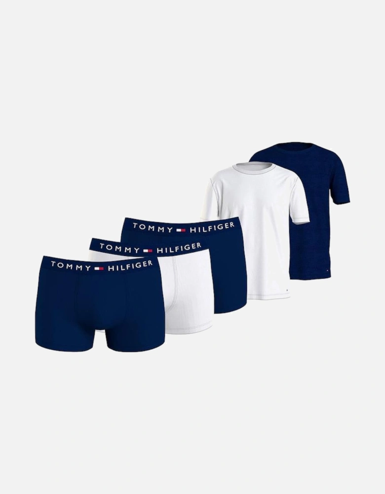 3-Pack Boxer Trunks & 2-Pack T-Shirts Gift Set, White/Navy