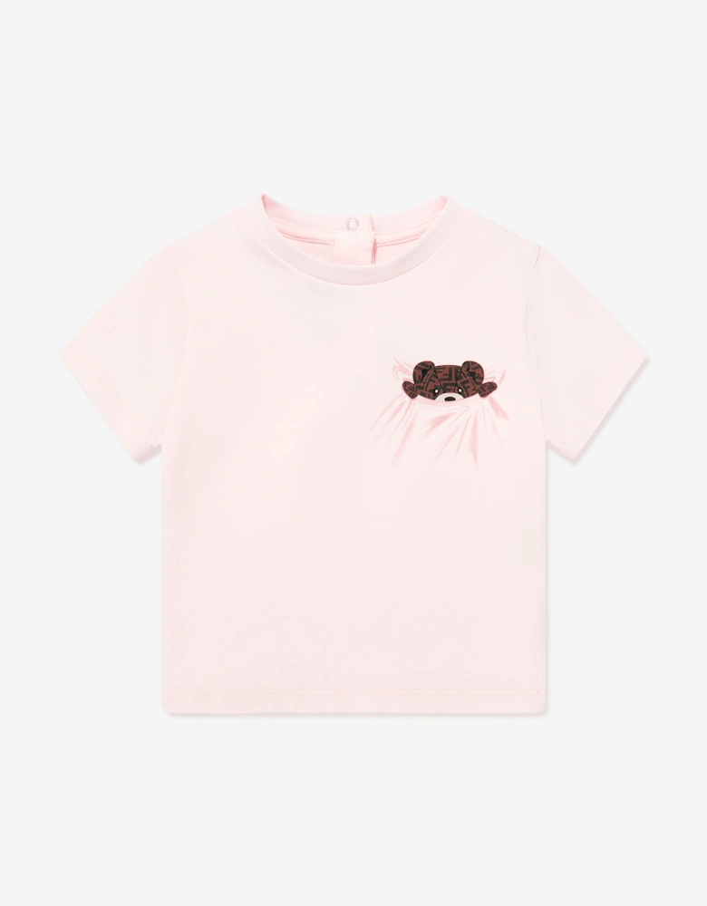 Baby Girls Bear Pocket T-Shirt in Pink