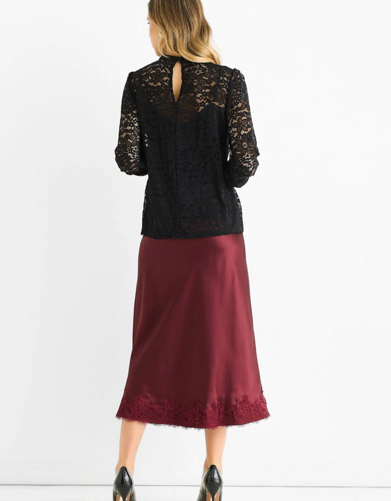 Black High neck Jersey Lace Loose Fit Blouse