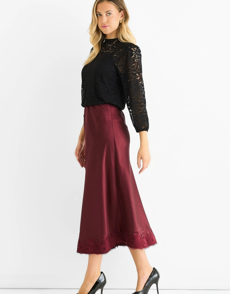 Black High neck Jersey Lace Loose Fit Blouse