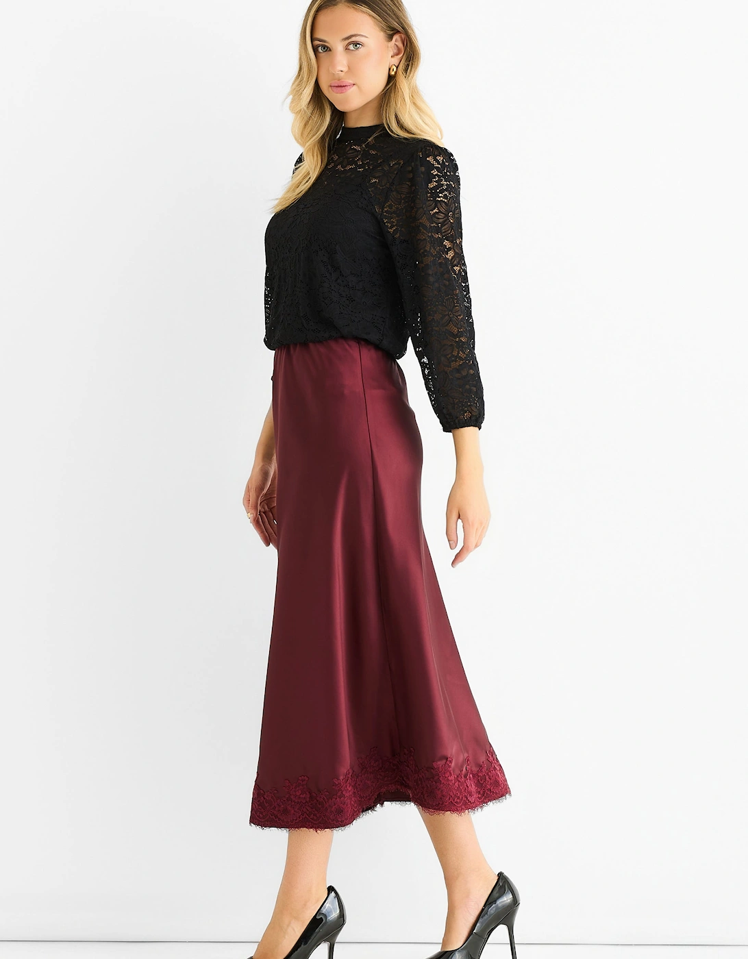 Black High neck Jersey Lace Loose Fit Blouse