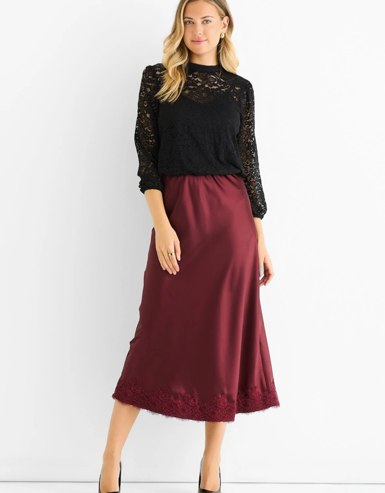 Black High neck Jersey Lace Loose Fit Blouse