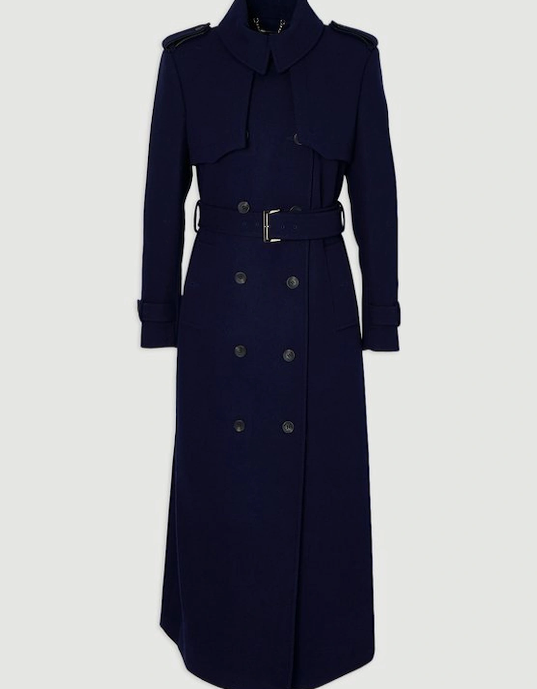 Wool Pu Mix Tailored Belted Trench Maxi Coat