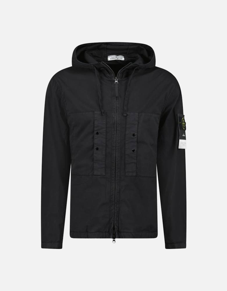 Black Chest Pocket Hooded Jacket