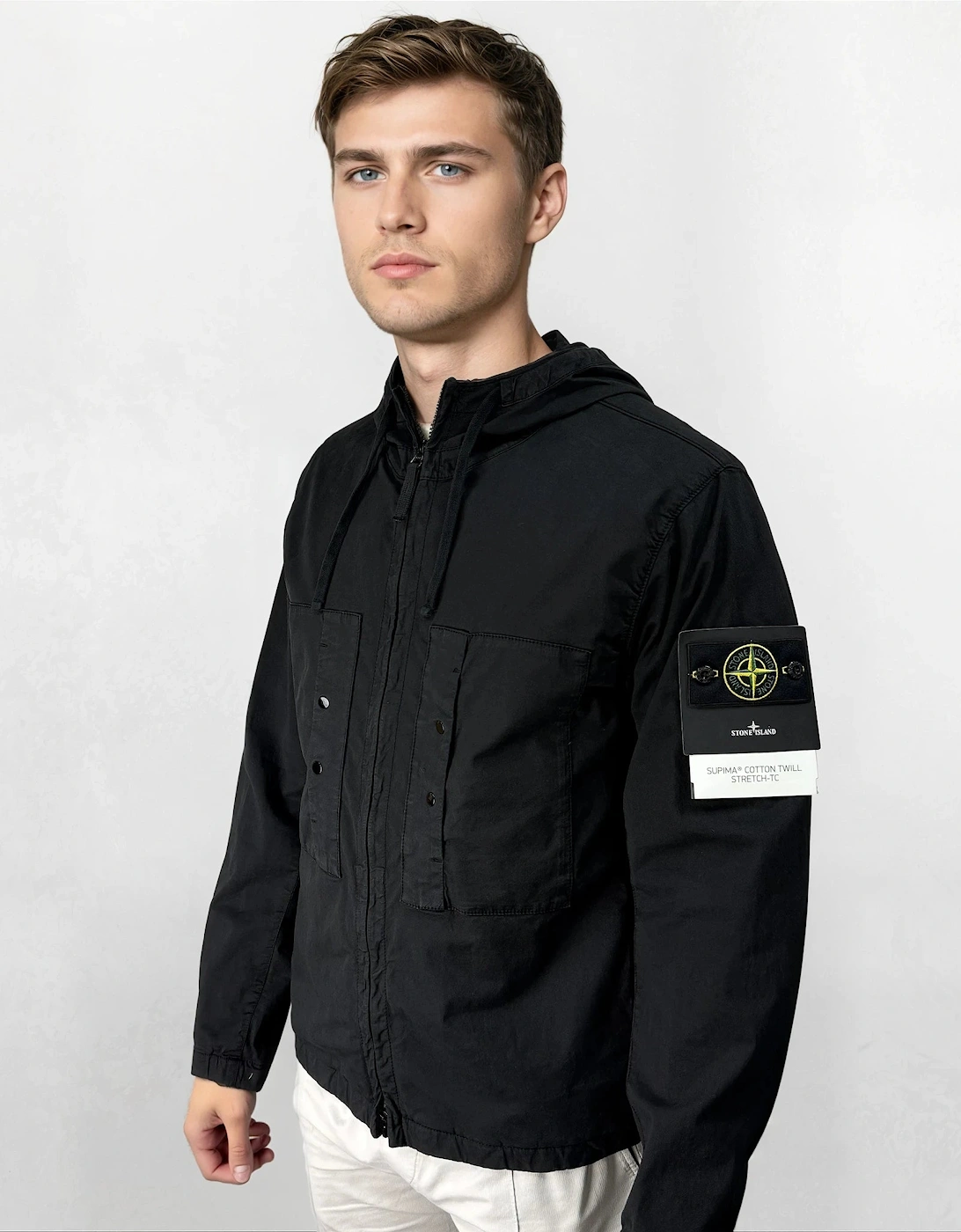 Black Chest Pocket Hooded Jacket