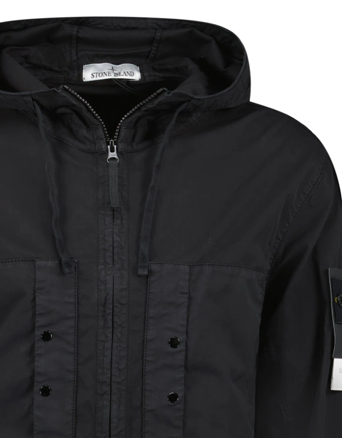 Black Chest Pocket Hooded Jacket