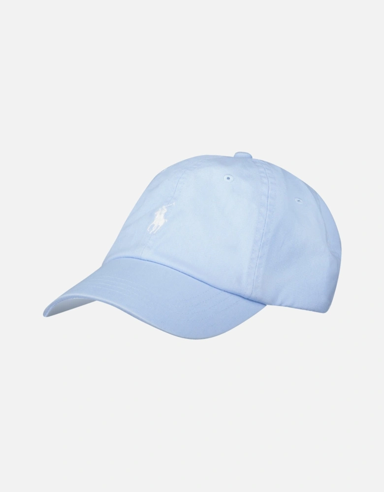 Cotton Chino Baseball Cap in Light Blue with White Logo