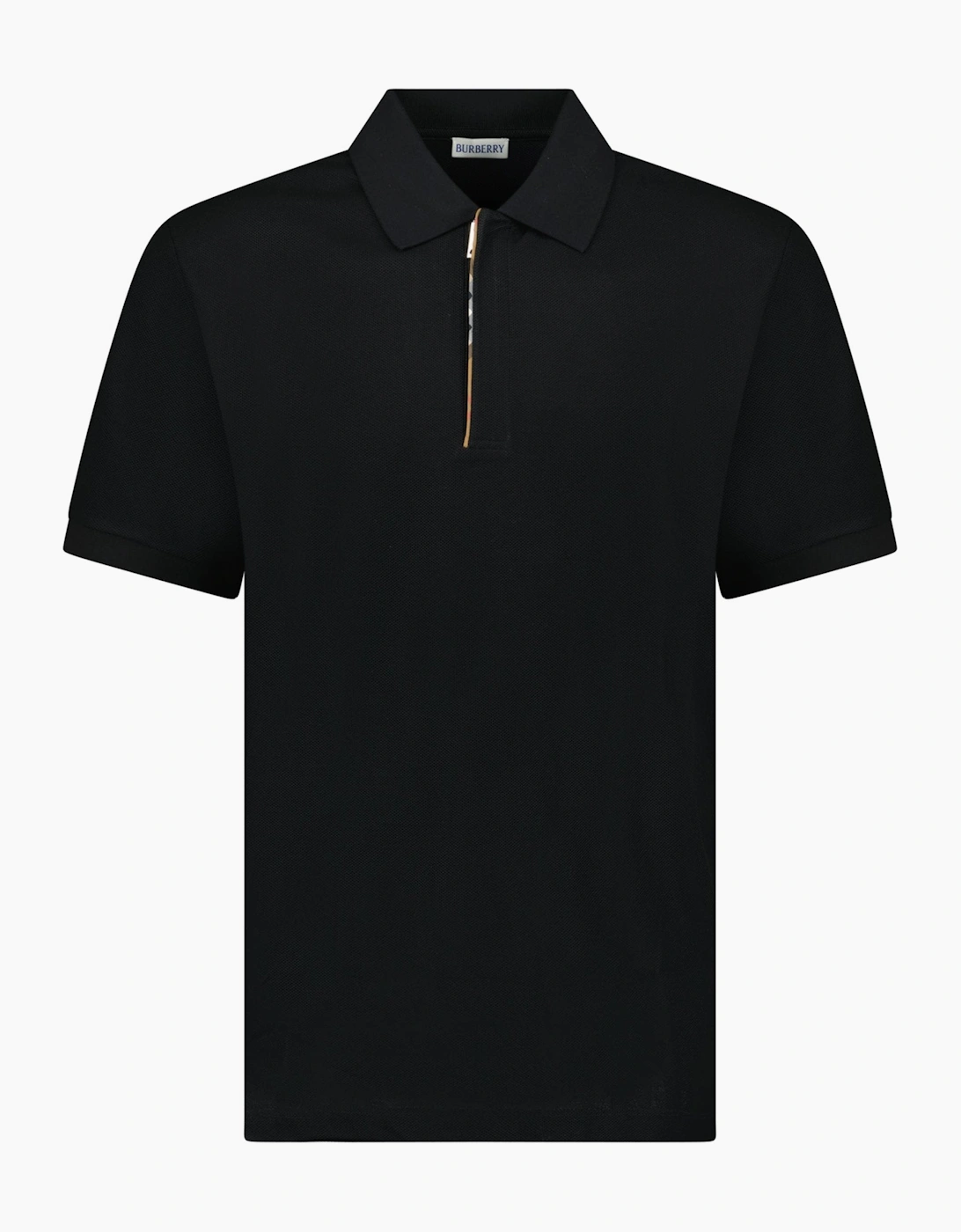 Burberry Men's Black 'Hartford' Check Placket Zip Polo - Size: 42