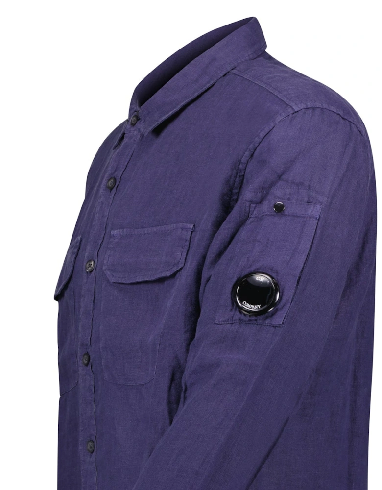 Lens Pocket Overshirt Linen Navy