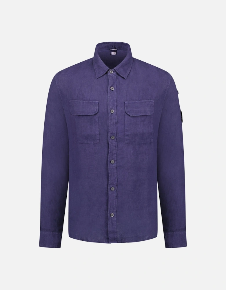 Lens Pocket Overshirt Linen Navy